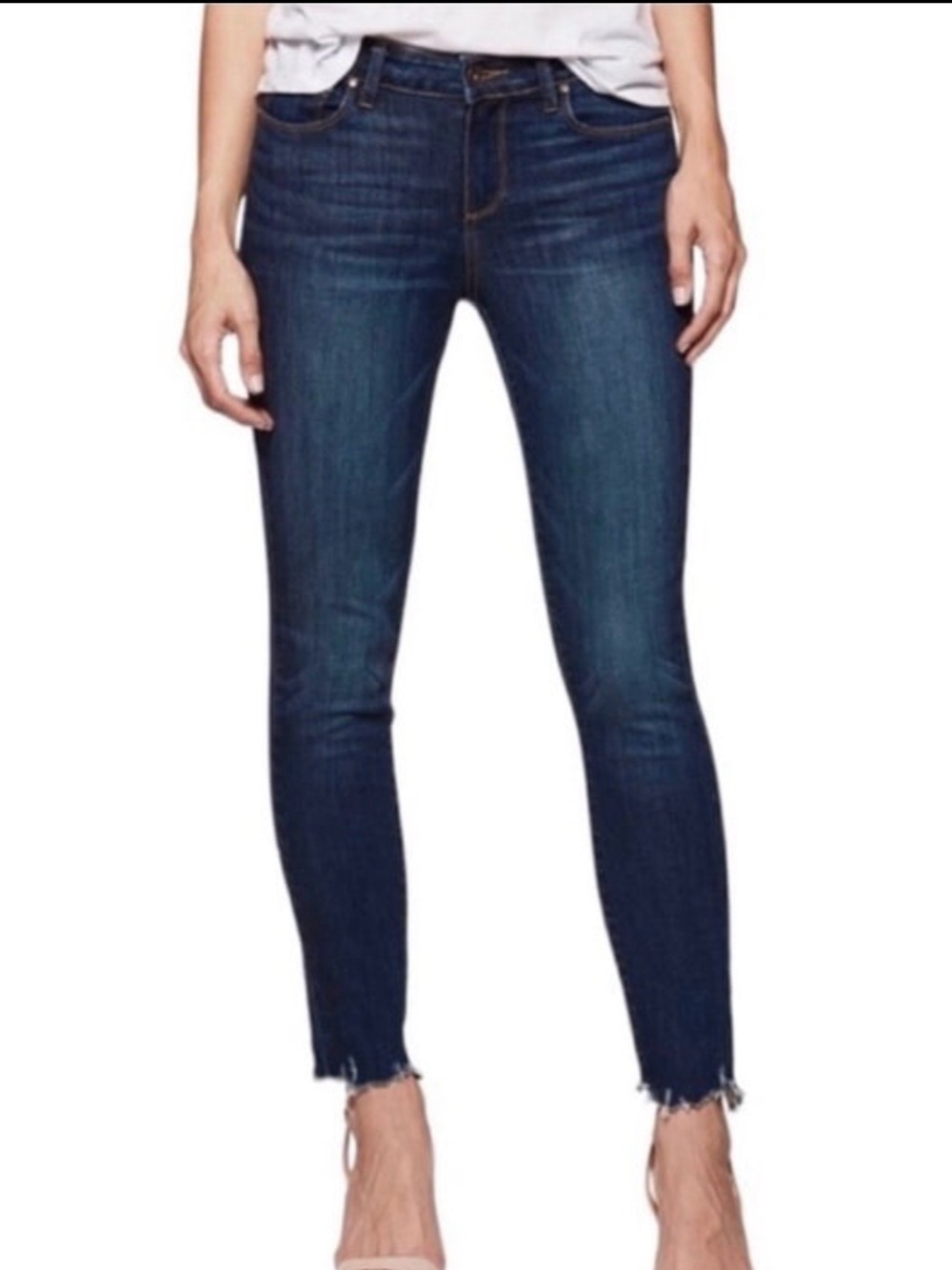 PAIGE Verdugo Ankle Darton Distressed Ultra Skinny 28 Dk. Blue Mid-Rise EUC